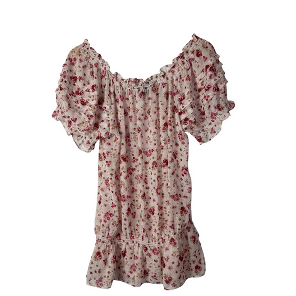 Rampage Light Pink Floral Y2K Babydoll Short Sleeve Top S - Picture 2 of 4